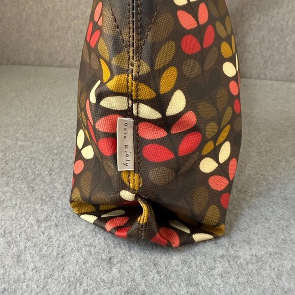 ORLA KIELY Multicolored Brown Pink Stem Print Laminate Canvas Handbag Tote Purse - Picture 4 of 16